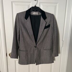 VINTAGE Dumas Gray Wool-Blend Blazer with Black Velvet Trim XL